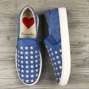 Denim embroidered star slip on sneakers